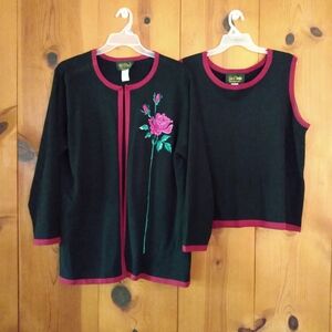 BOB MACKIE Knit Rose Cardigan/Tank Top Set NWOT